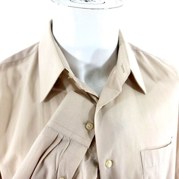 Bergamo New York Tan Cream 15.5 34/35 Pocket Front‎ Dress Shirt Cotton Polyester - Picture 2 of 8